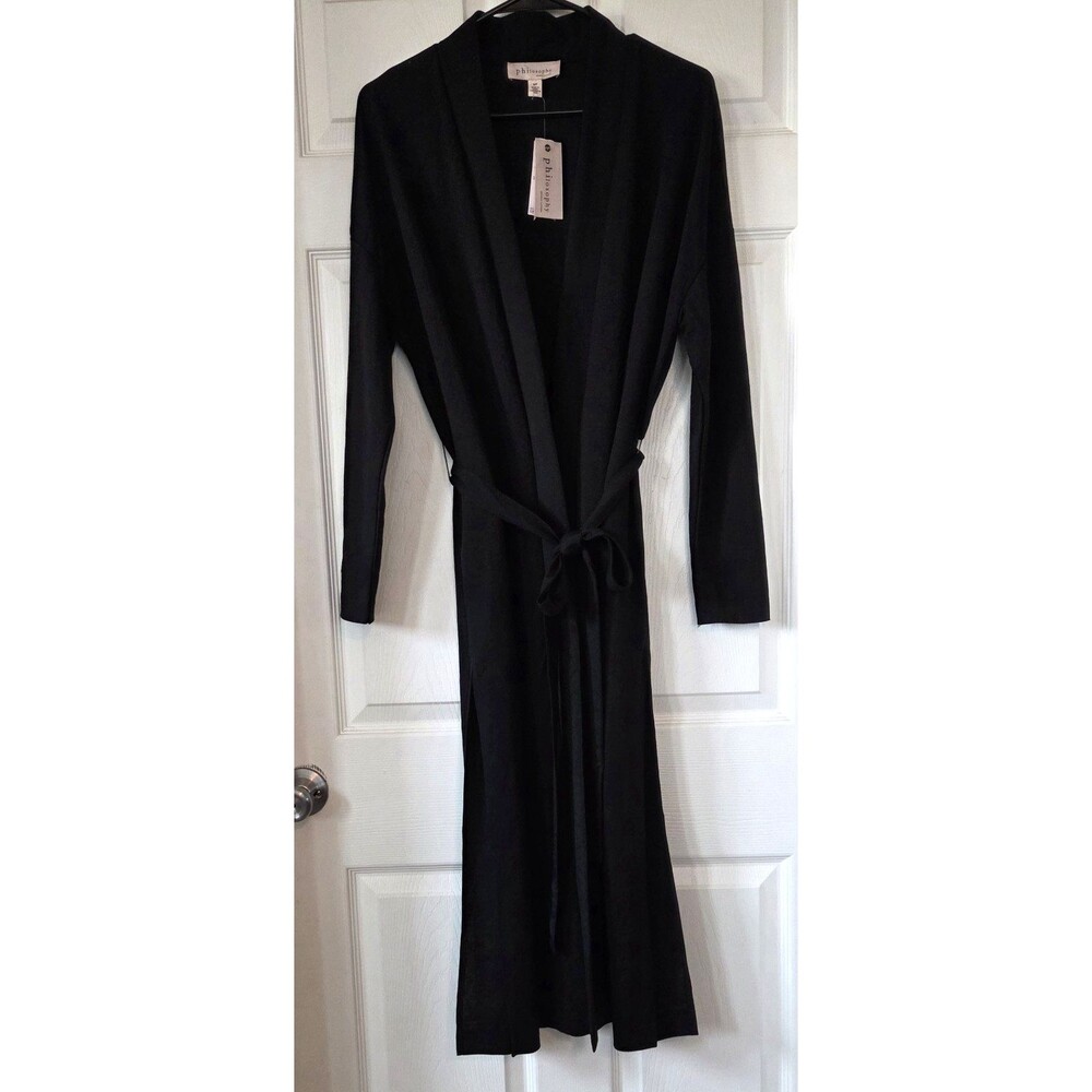 PHILOSOPHY Black Belted Long Cardigan Duster Coatigan Robe Women’s S/P NWT $98